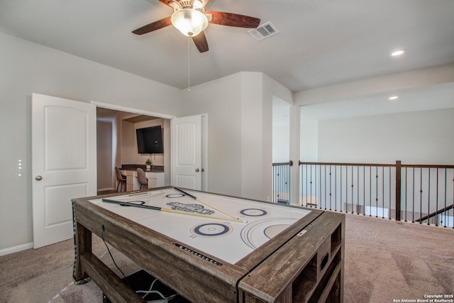 7606 Cottonwood Fls, Spring, TX 77379 - recreation room featuring carpet floors, a ceiling fan, and recessed lighting