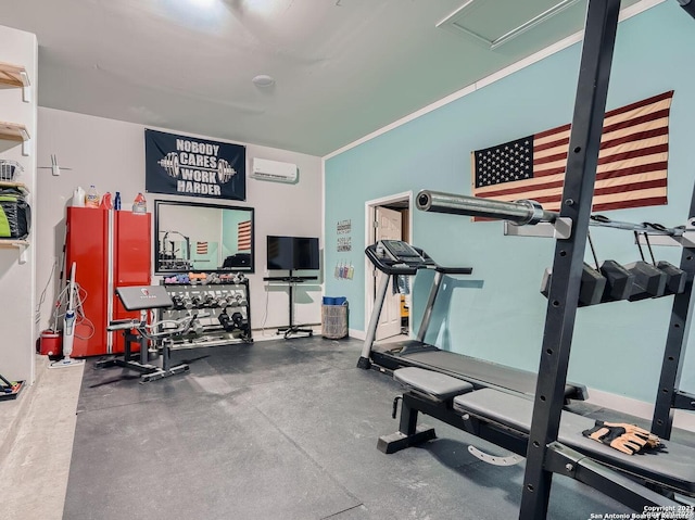 workout room with an AC wall unit