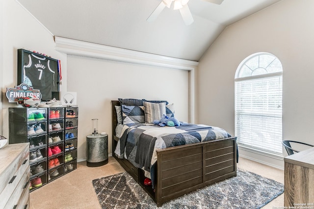 823 Peg Oak, San Antonio, TX 78258 - bedroom with light colored carpet, lofted ceiling, and ceiling fan