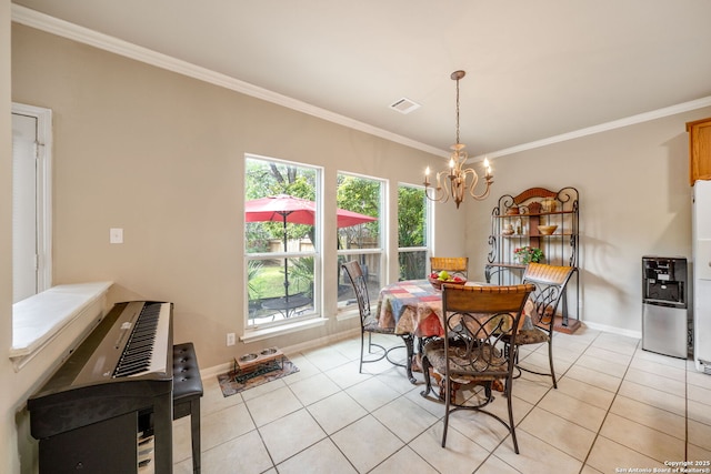 38 Atwell, San Antonio, TX 78254 - dining area with a chandelier, ornamental molding, light tile patterned flooring, and baseboards