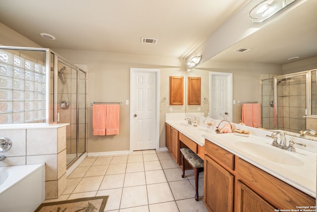 38 Atwell, San Antonio, TX 78254 - bathroom with a shower stall, tile patterned flooring, double vanity, and a bath