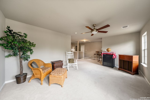 38 Atwell, San Antonio, TX 78254 - sitting room with carpet flooring, a ceiling fan, and baseboards