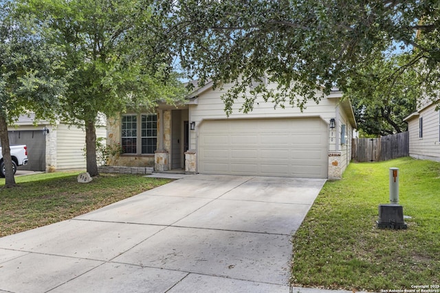 110 Ville Serene, San Antonio, TX 78253 - view of front of home with stone siding, an attached garage, and concrete driveway