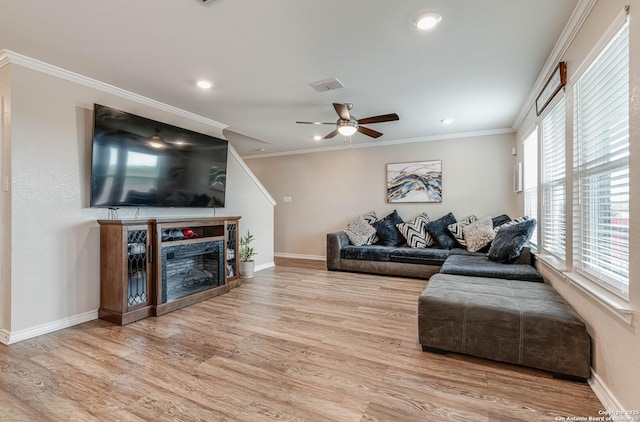 6136 Sunflower, San Antonio, TX 78244 - living area featuring wood finished floors, baseboards, recessed lighting, a fireplace, and a ceiling fan