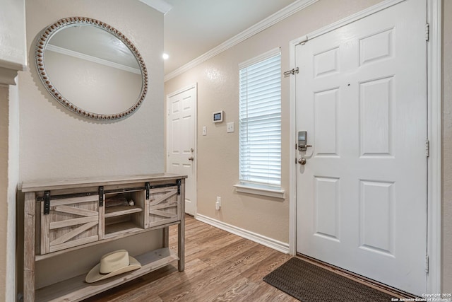 6136 Sunflower, San Antonio, TX 78244 - entrance foyer with ornamental molding, wood finished floors, and baseboards