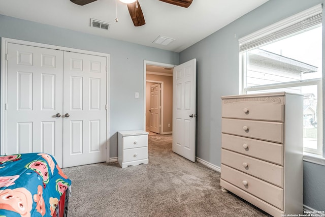 6136 Sunflower, San Antonio, TX 78244 - carpeted bedroom featuring a closet, ceiling fan, and baseboards