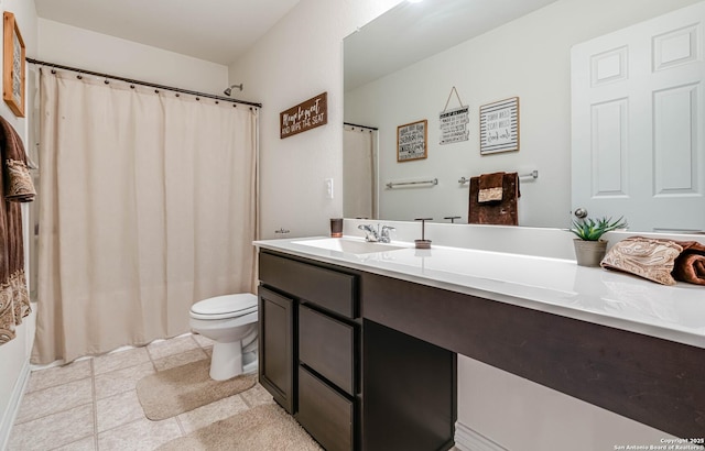 6136 Sunflower, San Antonio, TX 78244 - bathroom with toilet, vanity, tile patterned flooring, and shower / bath combo