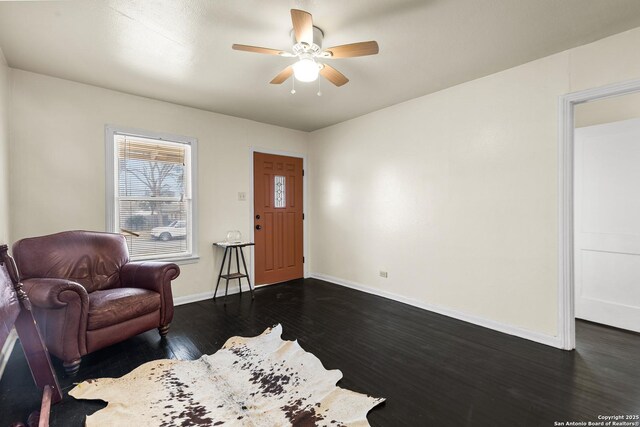 706 El Monte Blvd, San Antonio, TX 78212 - living area with a ceiling fan, baseboards, and dark wood finished floors