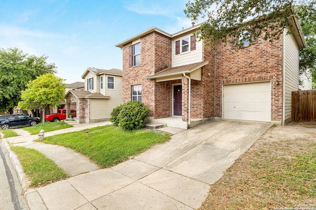 846 Barrel Pt, San Antonio, TX 78251 - traditional-style house featuring an attached garage, driveway, fence, and brick siding