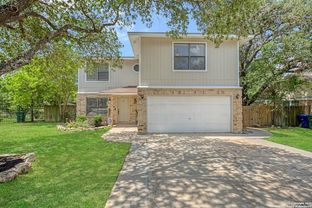 8201 Bluff Bnd, San Antonio, TX 78250 - view of front facade featuring brick siding, a garage, and driveway