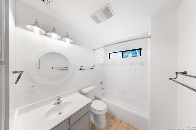 8201 Bluff Bnd, San Antonio, TX 78250 - bathroom featuring toilet, shower / bathtub combination, vanity, and tile patterned floors