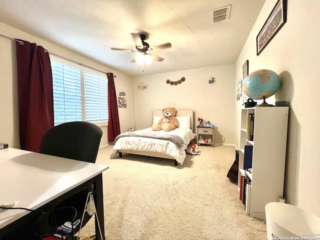 bedroom featuring carpet flooring, ceiling fan, and baseboards