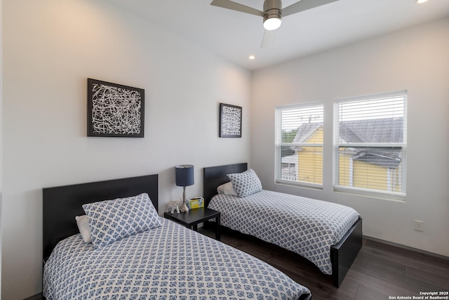 225 S Pine Unit 101, San Antonio, TX 78203 - bedroom featuring wood finished floors, recessed lighting, a ceiling fan, and baseboards
