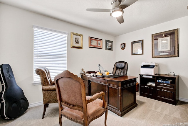 13227 Cache Crk, San Antonio, TX 78253 - office area with light carpet, a ceiling fan, and baseboards