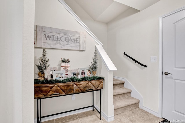 13227 Cache Crk, San Antonio, TX 78253 - stairway with tile patterned floors and baseboards