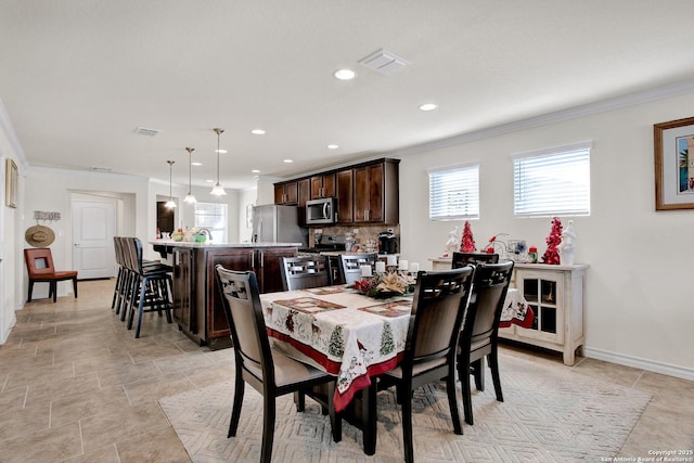 13227 Cache Crk, San Antonio, TX 78253 - dining space with ornamental molding, healthy amount of natural light, recessed lighting, and baseboards