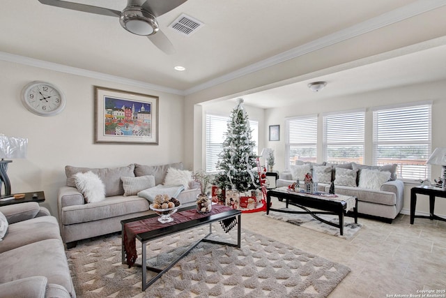 13227 Cache Crk, San Antonio, TX 78253 - living area with a ceiling fan and ornamental molding