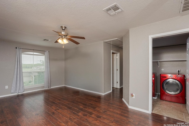 1026 Dogleg Right, San Antonio, TX 78221 - spare room with a ceiling fan, wood finished floors, baseboards, separate washer and dryer, and a textured ceiling