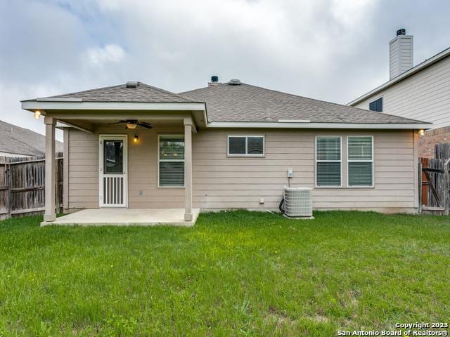 1818 Vinca Mnr, San Antonio, TX 78260 - rear view of house with a patio area, a ceiling fan, cooling unit, and roof with shingles
