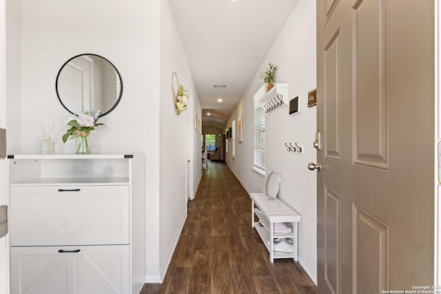 13927 Borolanite, San Antonio, TX 78253 - corridor with dark wood-style floors, baseboards, and recessed lighting