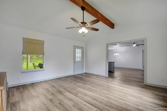 5515 Rolling Rdg, San Antonio, TX 78228 - unfurnished living room with a ceiling fan, light wood finished floors, and baseboards