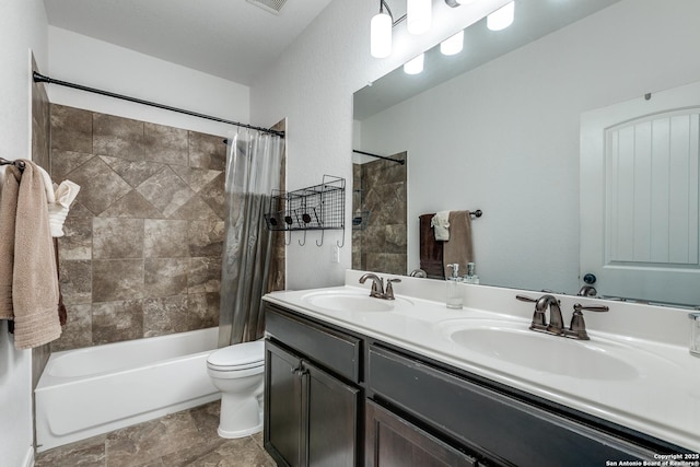 15342 Fort Marcy, San Antonio, TX 78245 - bathroom with shower / bath combo with shower curtain, toilet, and double vanity