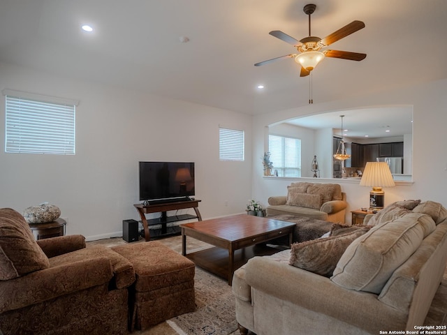 15342 Fort Marcy, San Antonio, TX 78245 - living room with a ceiling fan, recessed lighting, and baseboards