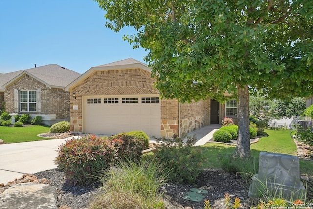 3819 Singing Water, San Antonio, TX 78253 - view of front facade with an attached garage, brick siding, concrete driveway, and a front lawn