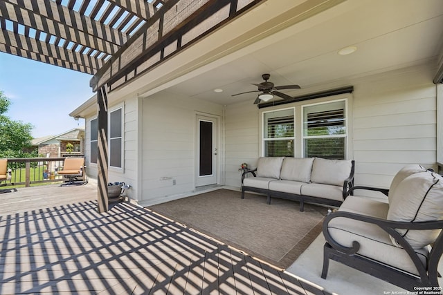 3819 Singing Water, San Antonio, TX 78253 - view of patio with a pergola, a ceiling fan, and an outdoor hangout area