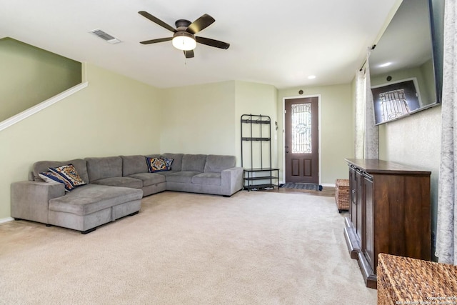 4351 E Safe Hbr, San Antonio, TX 78244 - living area featuring carpet flooring, a ceiling fan, and baseboards