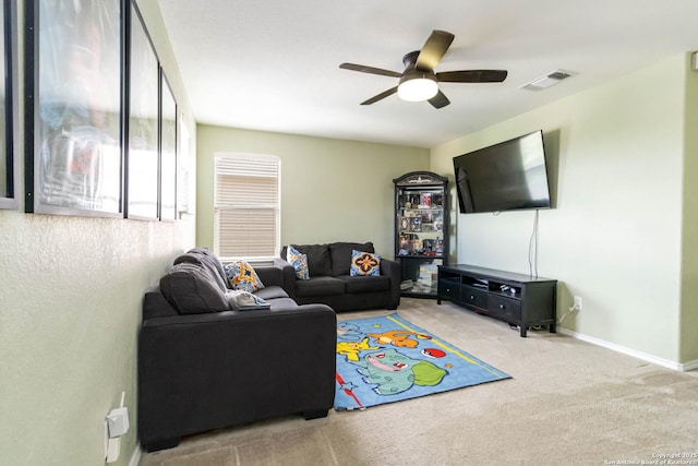 4351 E Safe Hbr, San Antonio, TX 78244 - carpeted living area with ceiling fan and baseboards