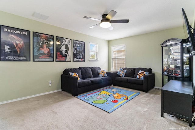 4351 E Safe Hbr, San Antonio, TX 78244 - carpeted living area featuring a ceiling fan and baseboards