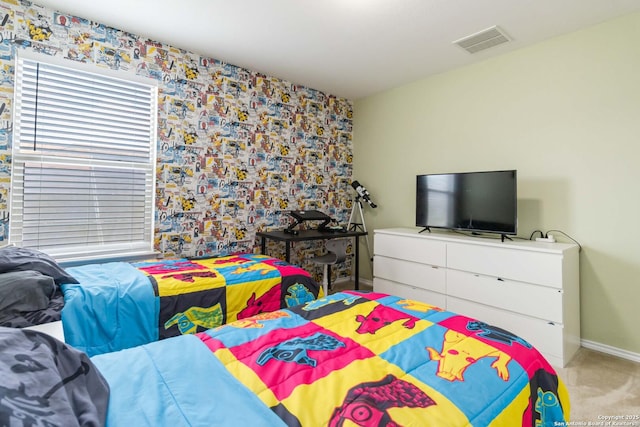 4351 E Safe Hbr, San Antonio, TX 78244 - carpeted bedroom with baseboards and wallpapered walls