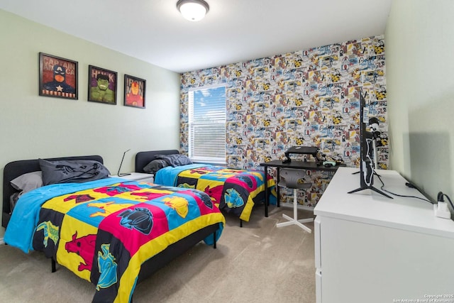 4351 E Safe Hbr, San Antonio, TX 78244 - carpeted bedroom with wallpapered walls and an accent wall