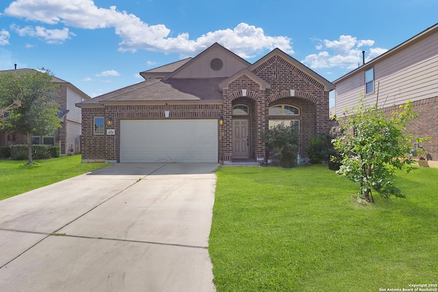 8228 Llano Parke, San Antonio, TX 78254 - french country inspired facade featuring brick siding, an attached garage, and a front lawn