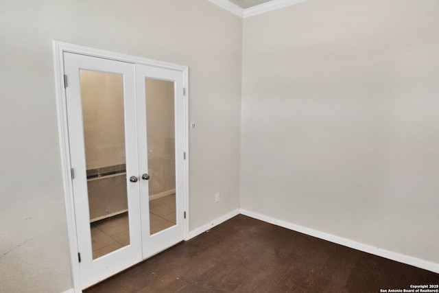 8228 Llano Parke, San Antonio, TX 78254 - spare room featuring french doors, dark wood-style floors, ornamental molding, and baseboards