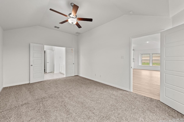 101 Cheyenne Dr, Floresville, TX 78114 - unfurnished bedroom with lofted ceiling, carpet floors, baseboards, and ceiling fan