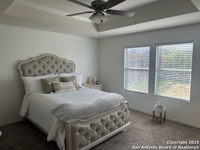 351 Fontana Albero, San Antonio, TX 78253 - bedroom with carpet flooring, ornamental molding, and ceiling fan