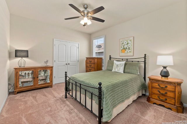 929 Cypress Ml, New Braunfels, TX 78130 - carpeted bedroom with ceiling fan, baseboards, and a closet