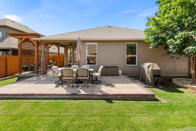 929 Cypress Ml, New Braunfels, TX 78130 - back of house with ceiling fan, a patio area, and a shingled roof