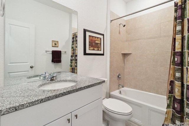 8911 Rancher Pl, Seguin, TX 78155 - full bathroom with vanity, toilet, and shower / tub combo with curtain