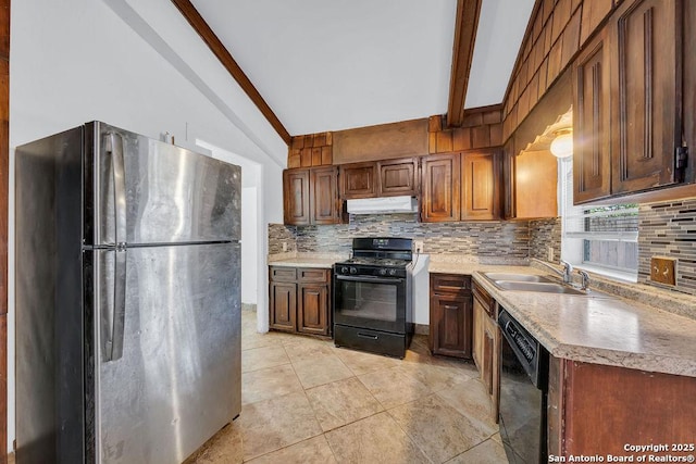 235 Altgelt, San Antonio, TX 78201 - kitchen featuring black appliances, under cabinet range hood, a sink, and backsplash