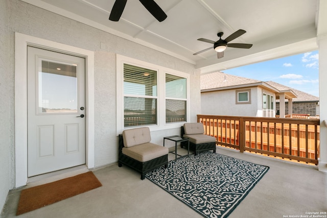 view of patio / terrace featuring ceiling fan