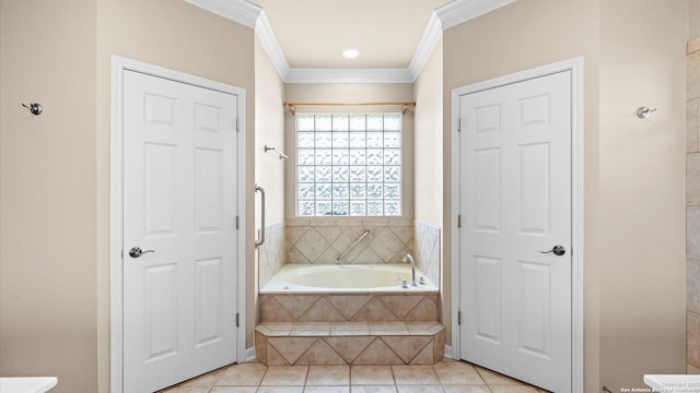 24935 Pecan Crk, San Antonio, TX 78255 - bathroom featuring crown molding, a bath, and tile patterned floors