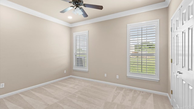 24935 Pecan Crk, San Antonio, TX 78255 - unfurnished room with ornamental molding, baseboards, light colored carpet, and ceiling fan
