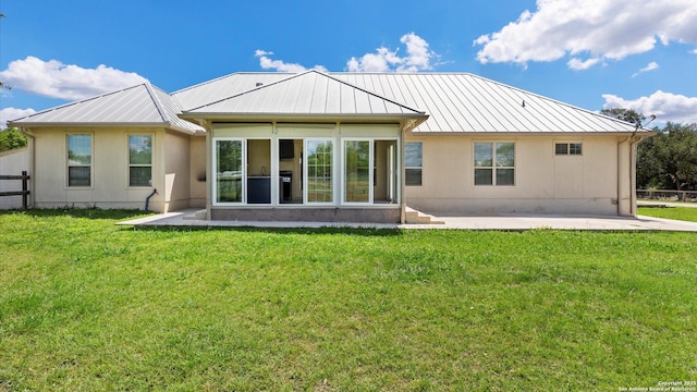 24935 Pecan Crk, San Antonio, TX 78255 - back of property featuring a standing seam roof, a patio, metal roof, and stucco siding