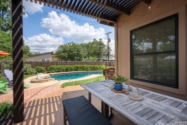 635 Brightwood Pl, San Antonio, TX 78209 - view of pool featuring a fenced backyard, a deck, outdoor dining space, and a patio area