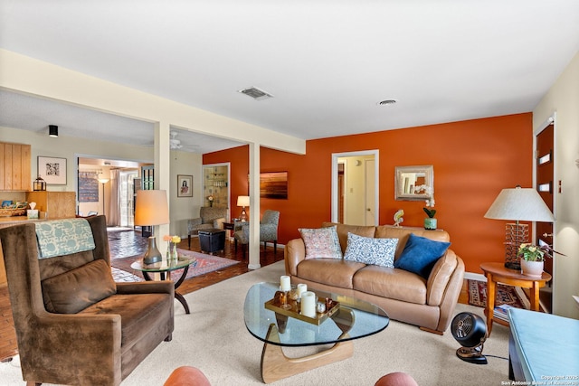 635 Brightwood Pl, San Antonio, TX 78209 - carpeted living area with ceiling fan