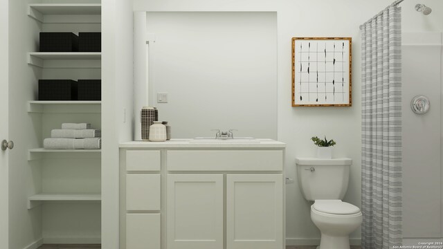 3610 Glade Crk, San Antonio, TX 78245 - bathroom featuring toilet, vanity, and a shower with shower curtain