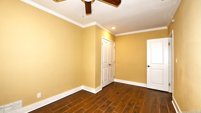 8526 Glen Breeze, San Antonio, TX 78239 - unfurnished bedroom featuring baseboards, dark wood-type flooring, ornamental molding, recessed lighting, and a closet
